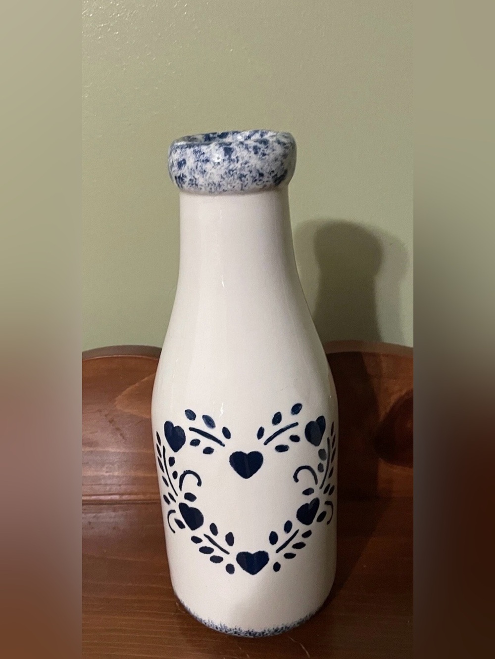 Ceramic country milk jar with Navy Heart Motif